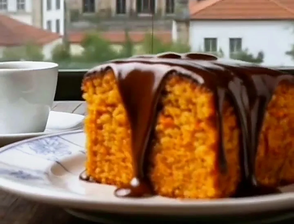 Bolo de cenoura com cobertura de brigadeiro a escorrer